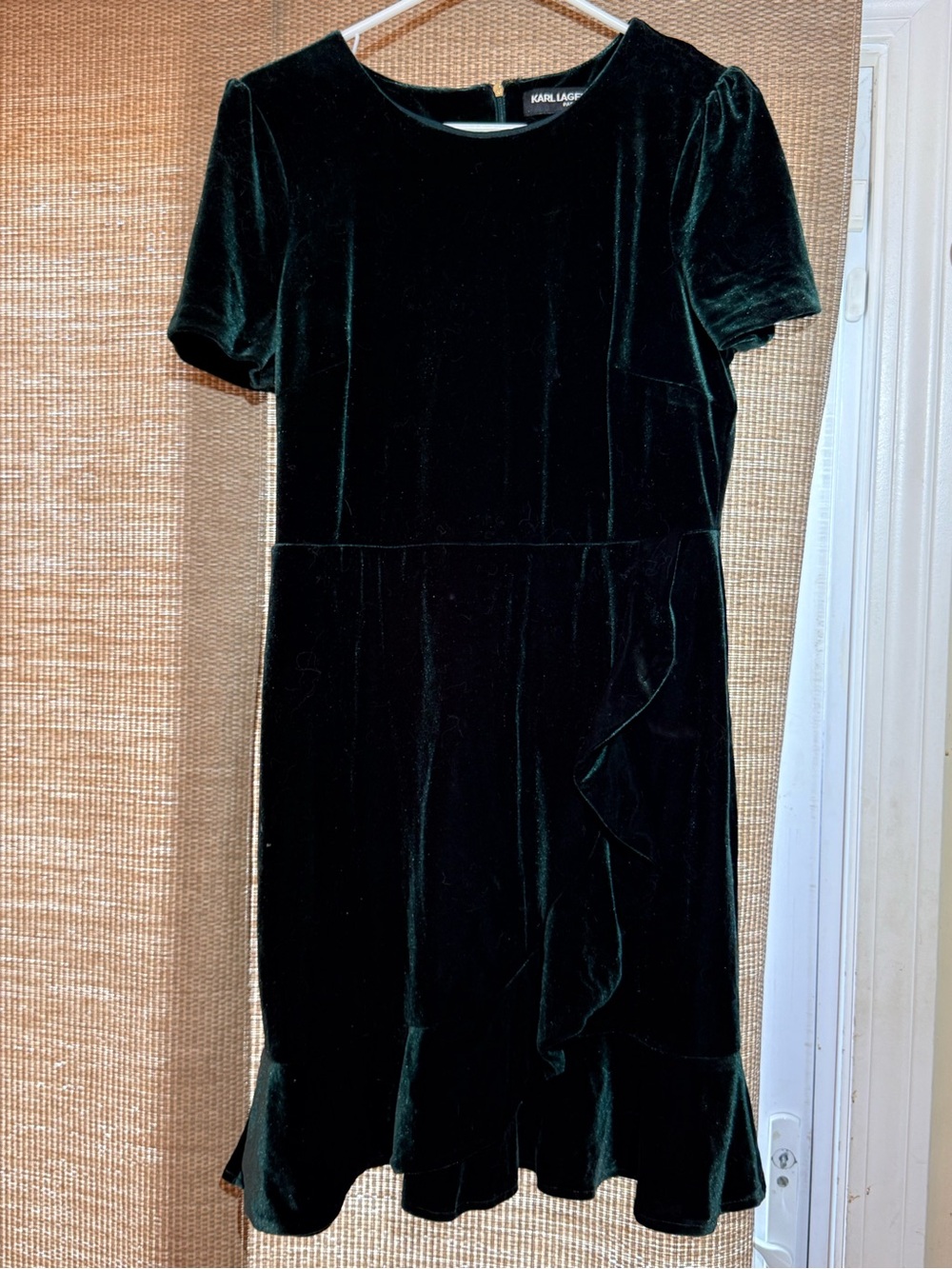 Karl Lagerfeld Dark Green Velvet Ruffle Mini Dress